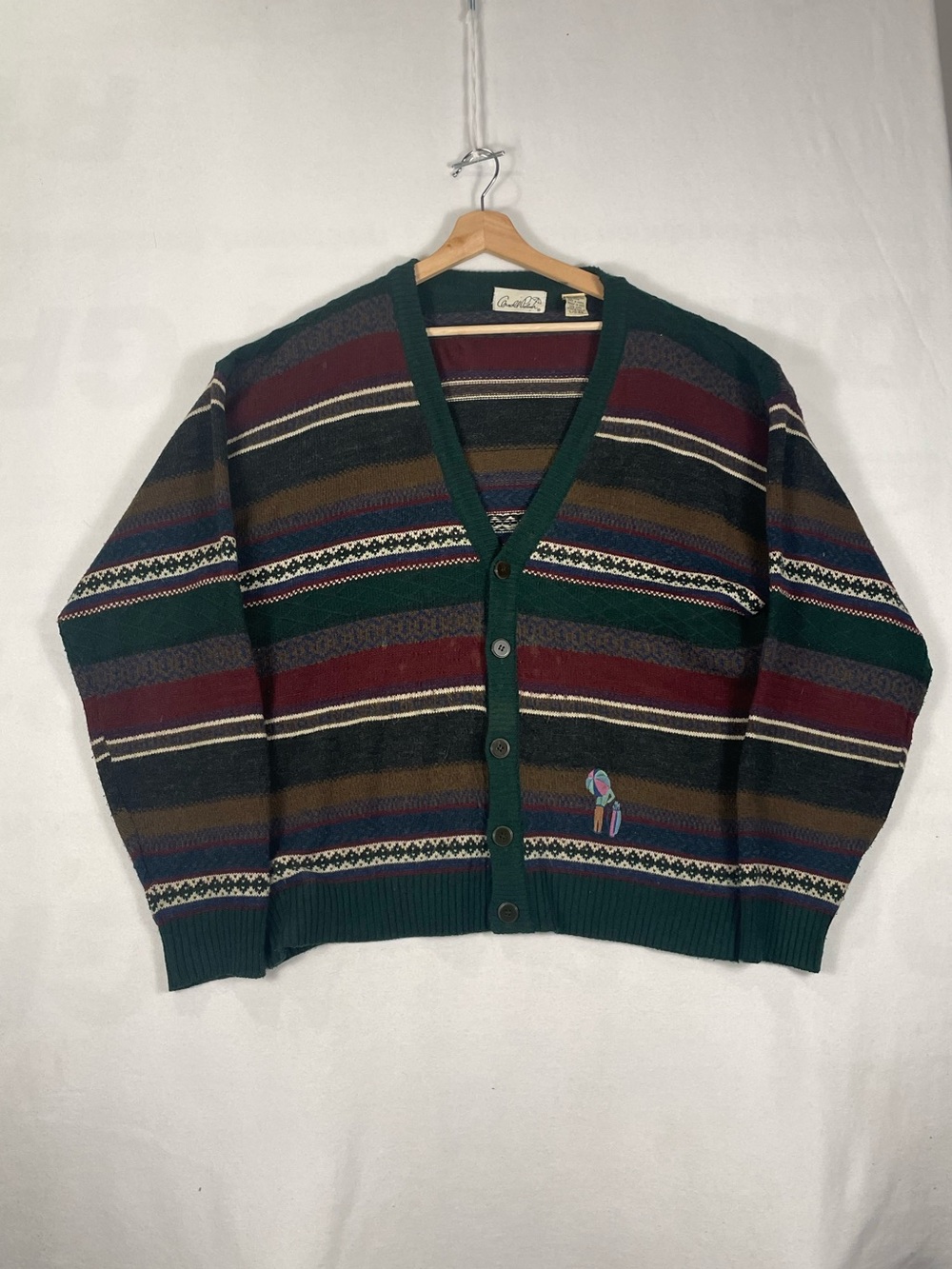 Vintage Arnold Palmer Striped Golf Cardigan Wool Acrylic Blend Embroidered Sz L